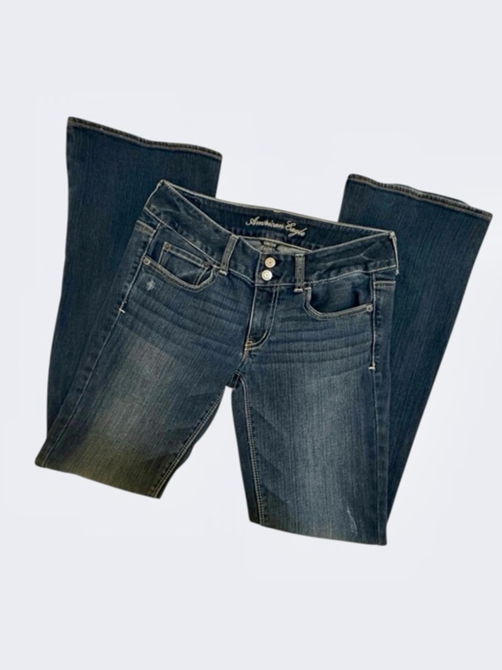 Y2K American Eagle Artist Low-Rise Distressed Blue Denim Bootcut Jeans Size 6